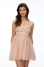 Inez Pink Ruched Mini Dress with Lace Trim