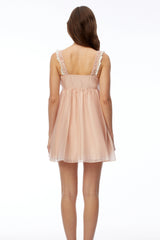 Inez Pink Ruched Mini Dress with Lace Trim