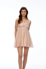 Inez Pink Ruched Mini Dress with Lace Trim