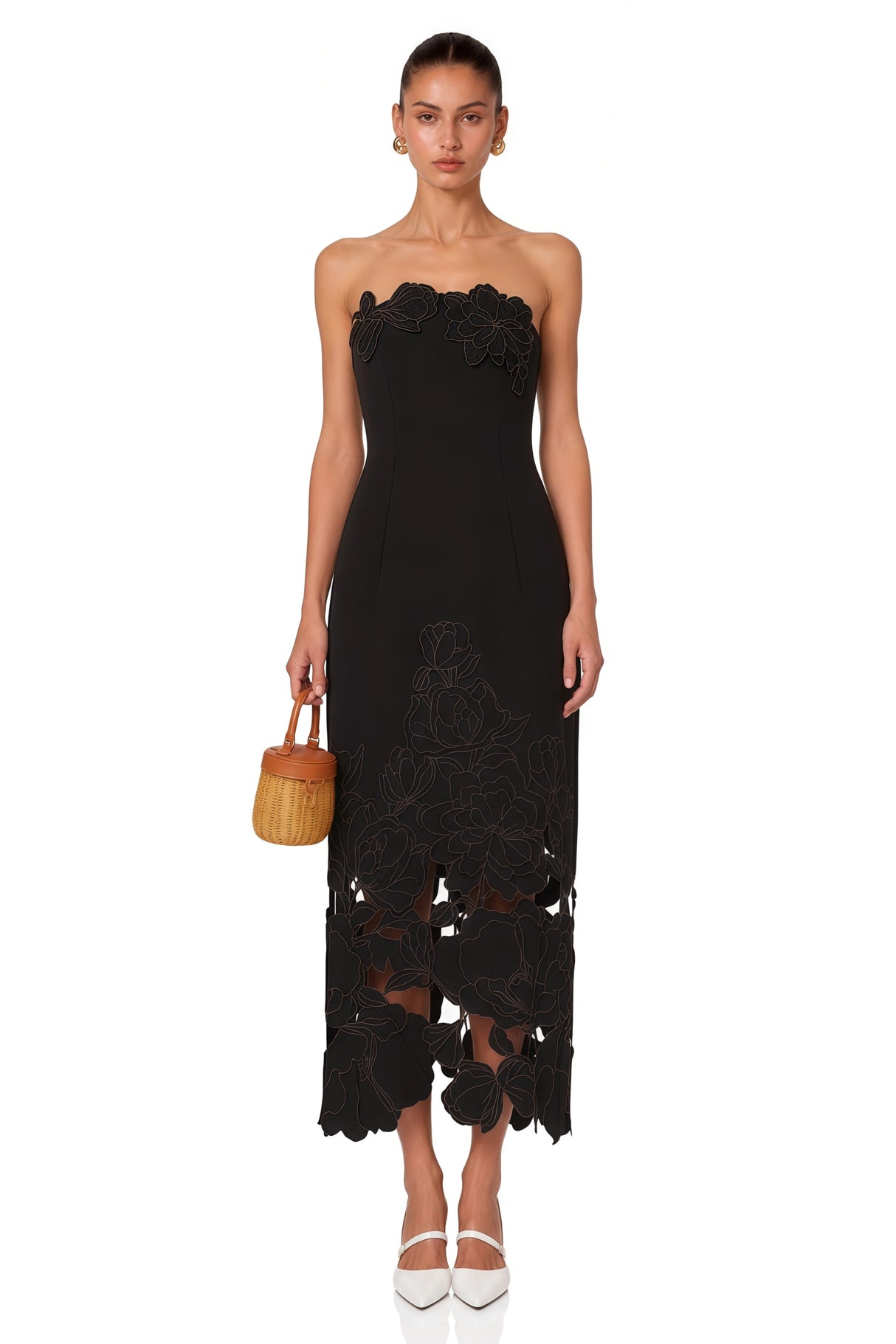 Inga Black Strapless Floral Embroidered Maxi Dress
