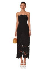 Inga Black Strapless Floral Embroidered Maxi Dress