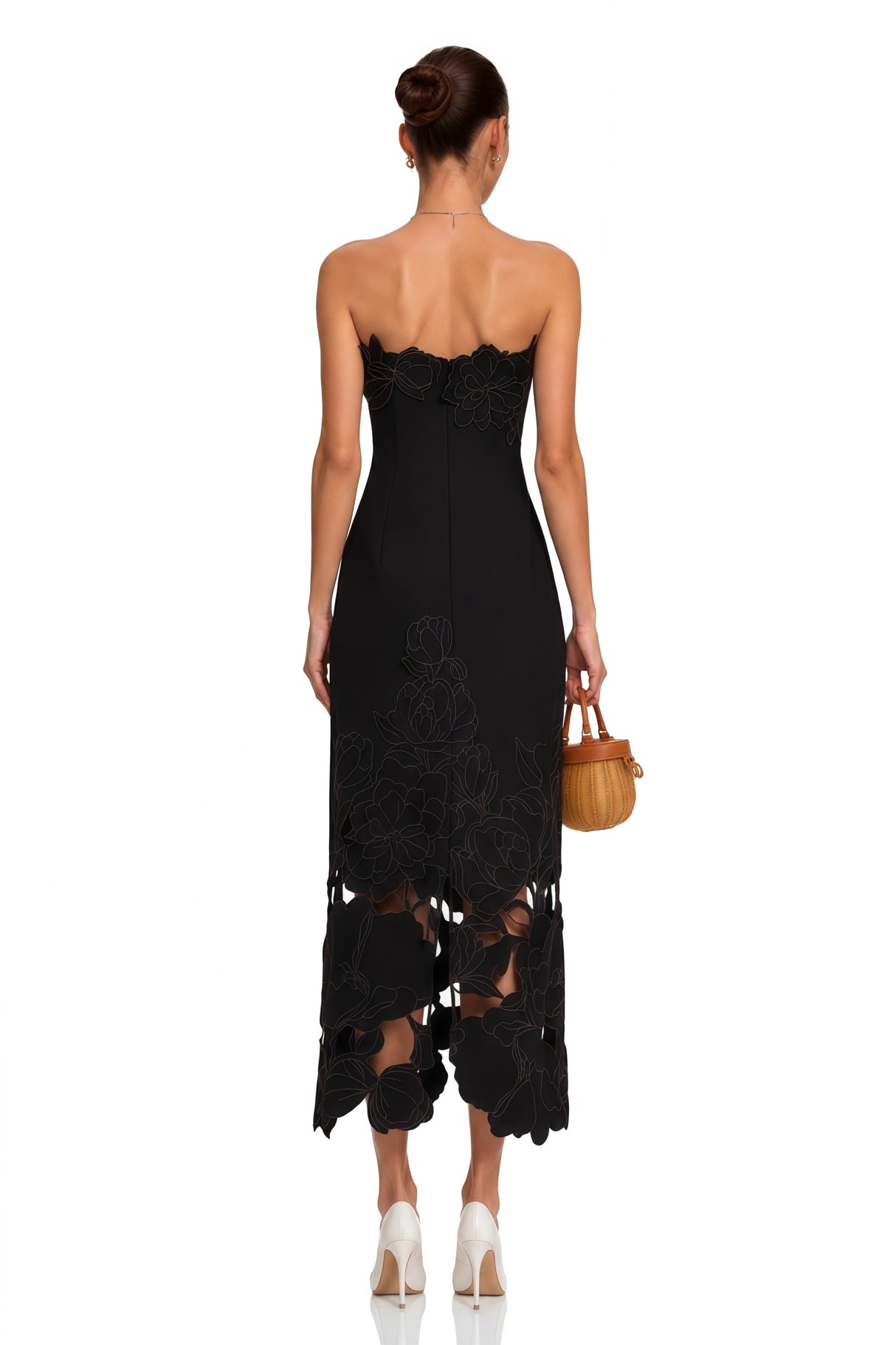 Inga Black Strapless Floral Embroidered Maxi Dress