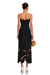 Inga Black Strapless Floral Embroidered Maxi Dress