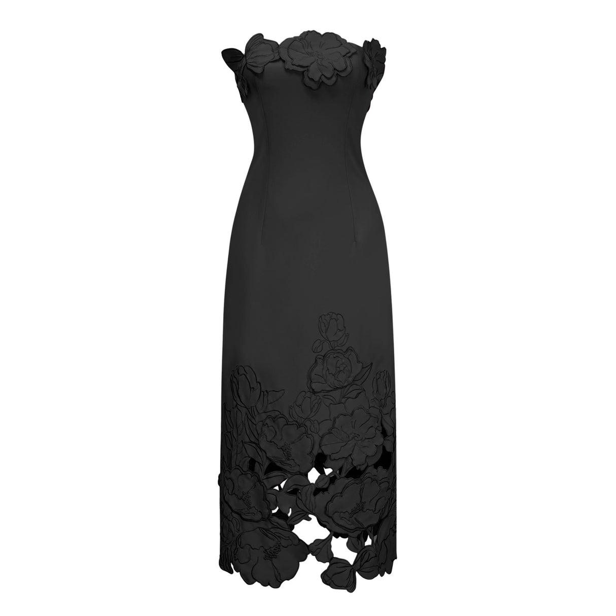 Inga Black Strapless Floral Embroidered Maxi Dress