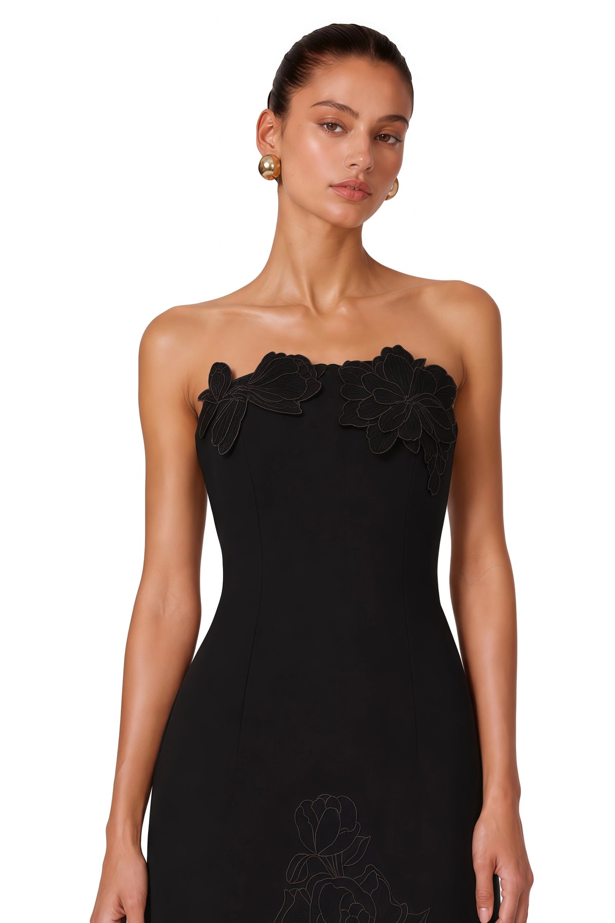 Inga Black Strapless Floral Embroidered Maxi Dress