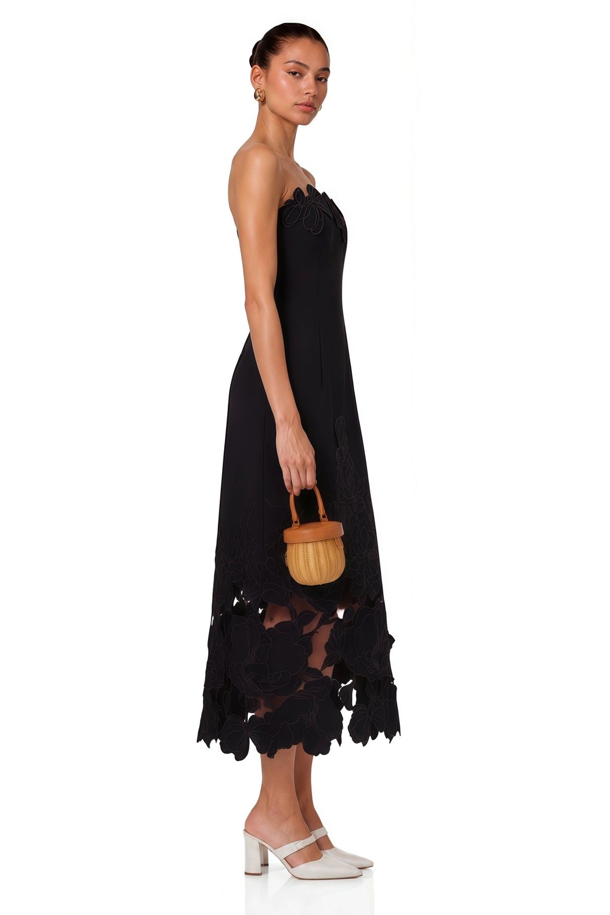 Inga Black Strapless Floral Embroidered Maxi Dress