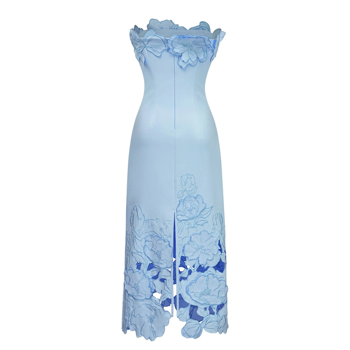 Inga Blue Strapless Floral Embroidered Maxi Dress