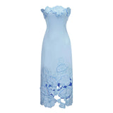 Inga Blue Strapless Floral Embroidered Maxi Dress