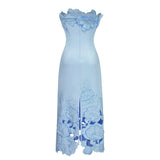 Inga Blue Strapless Floral Embroidered Maxi Dress