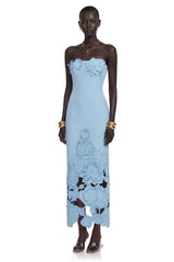 Inga Blue Strapless Floral Embroidered Maxi Dress