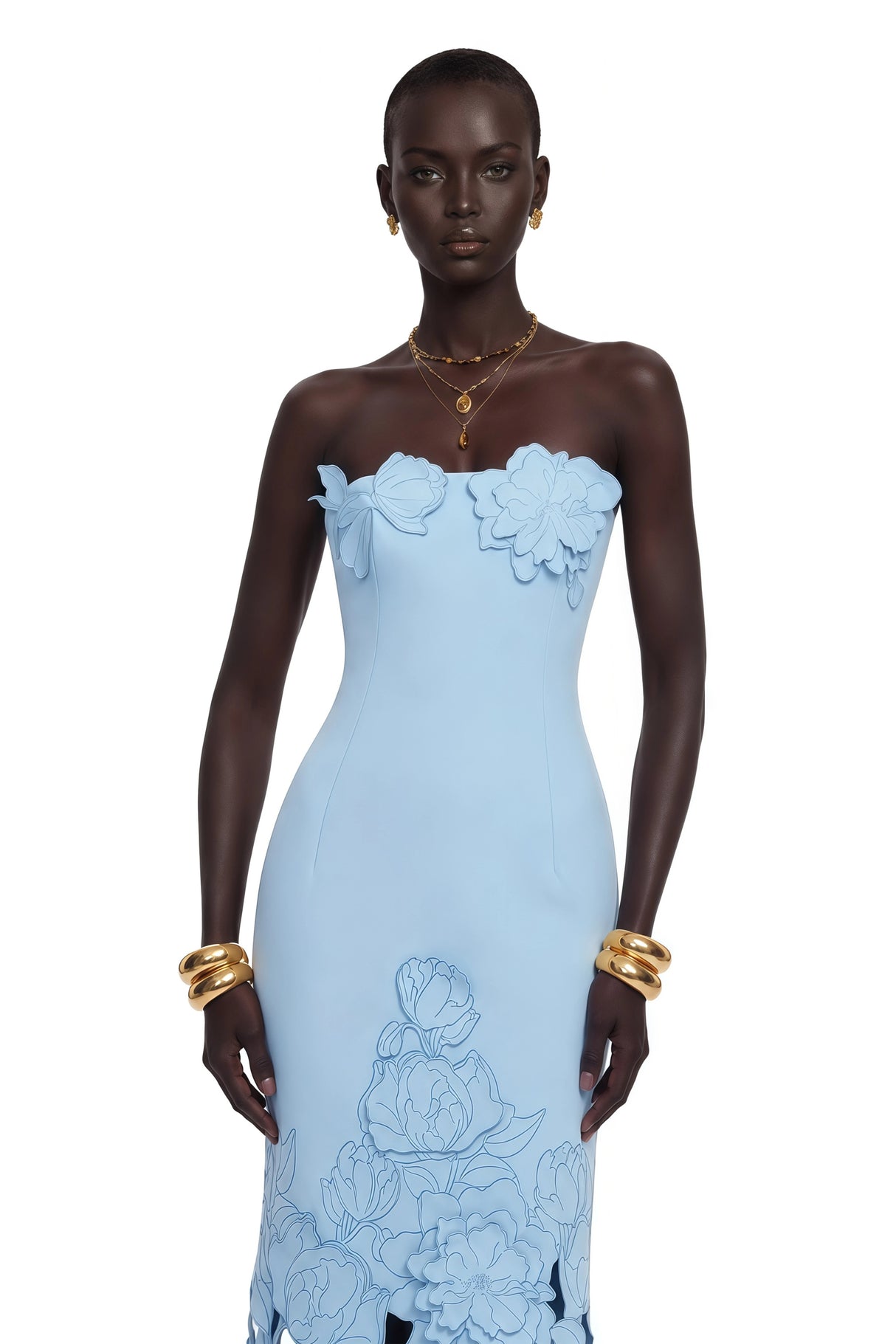 Inga Blue Strapless Floral Embroidered Maxi Dress