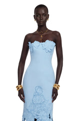 Inga Blue Strapless Floral Embroidered Maxi Dress