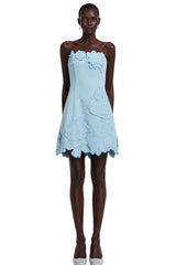 Inga Blue Strapless Floral Embroidered Mini Dress