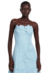 Inga Blue Strapless Floral Embroidered Mini Dress
