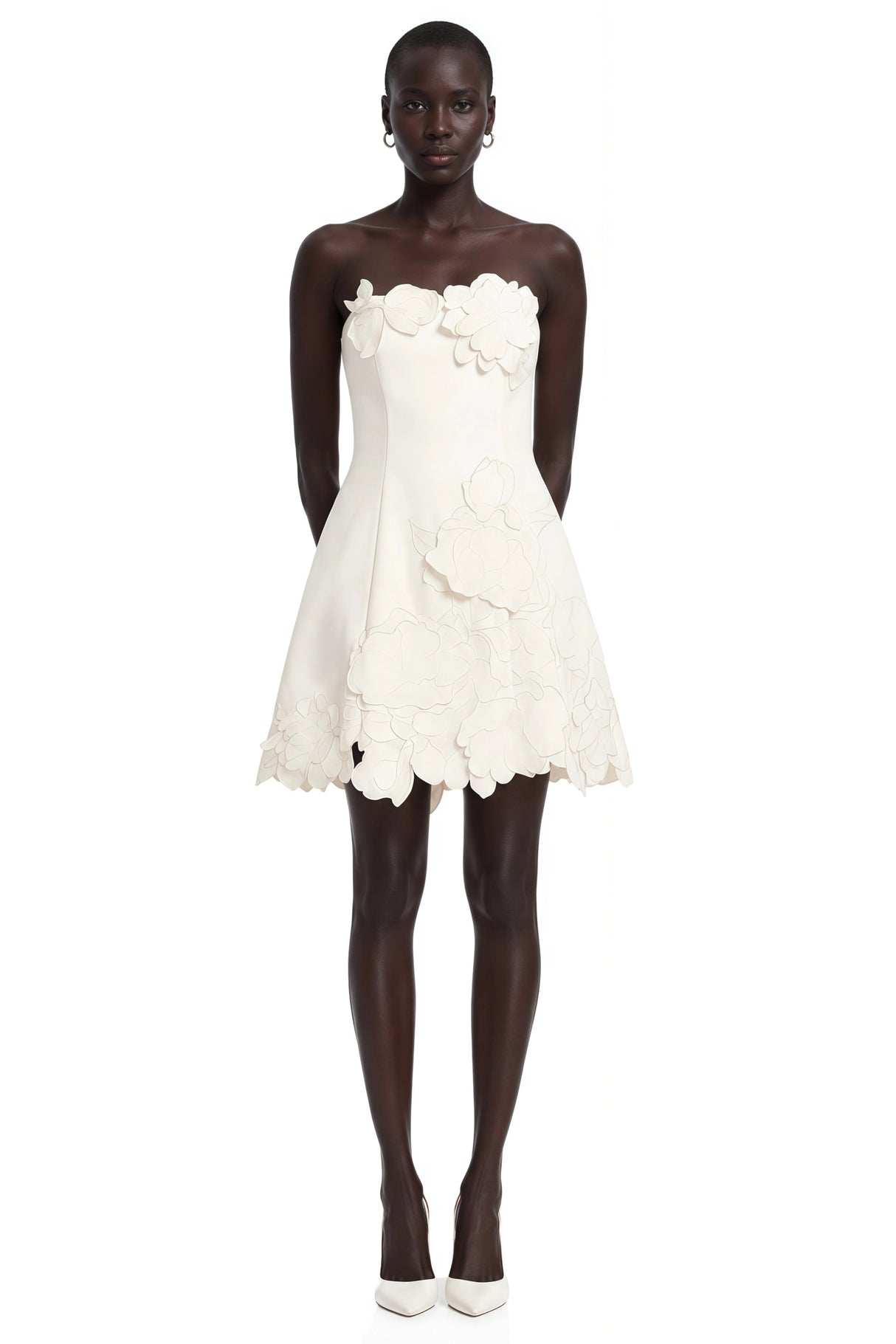 Inga Cream White Strapless Floral Embroidered Mini Dress