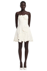 Inga Cream White Strapless Floral Embroidered Mini Dress