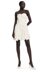Inga Cream White Strapless Floral Embroidered Mini Dress