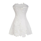 Inga Cream White Strapless Floral Embroidered Mini Dress
