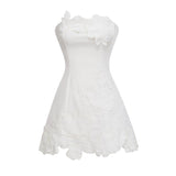 Inga Cream White Strapless Floral Embroidered Mini Dress