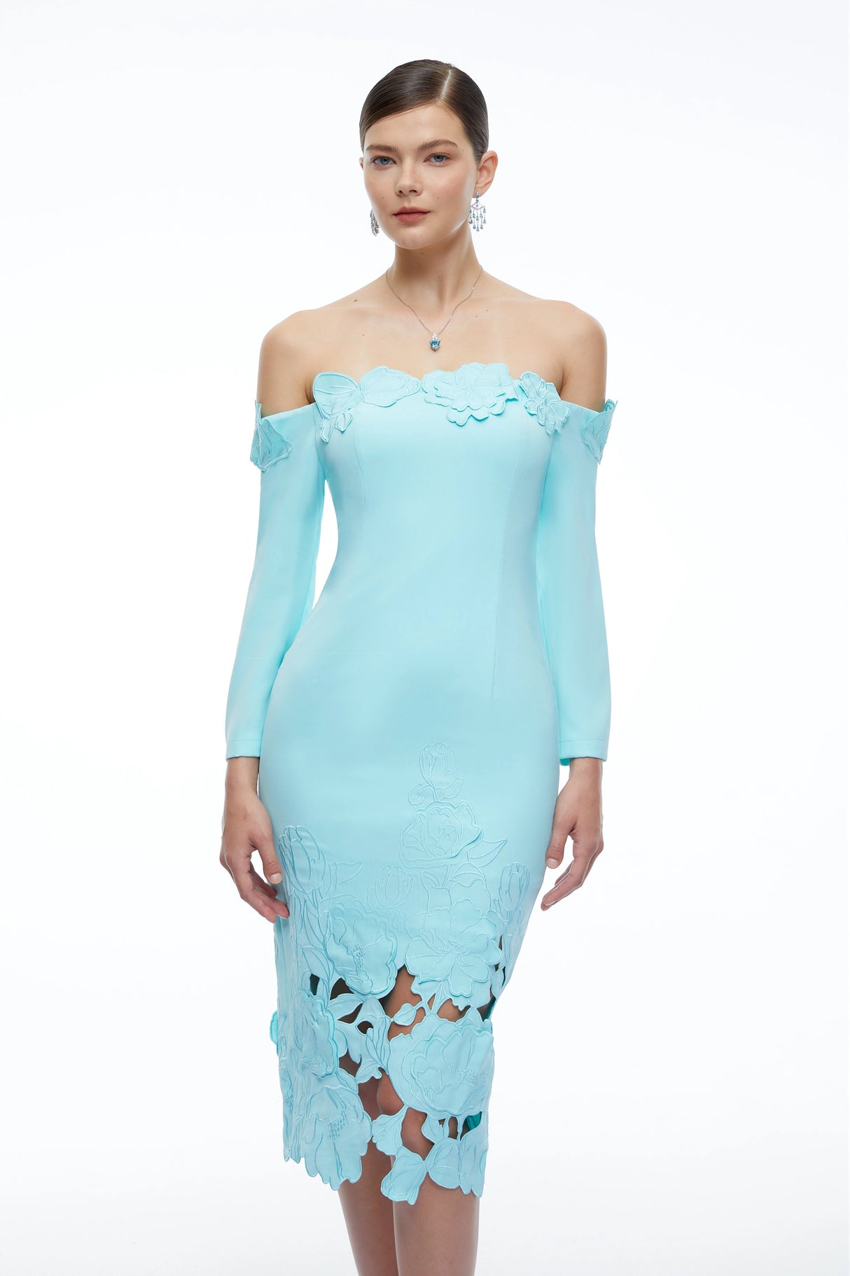 Inga Mint Green Off Shoulder Floral Midi Dress with CutOuts