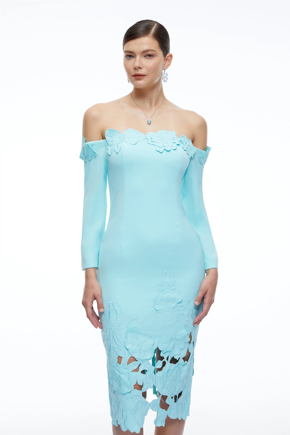 Inga Mint Green Off Shoulder Floral Midi Dress with CutOuts