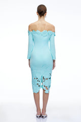 Inga Mint Green Off Shoulder Floral Midi Dress with CutOuts