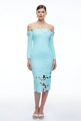 Inga Mint Green Off Shoulder Floral Midi Dress with CutOuts
