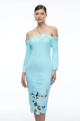 Inga Mint Green Off Shoulder Floral Midi Dress with CutOuts