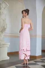 Inga Pink Strapless Floral Embroidered Maxi Dress