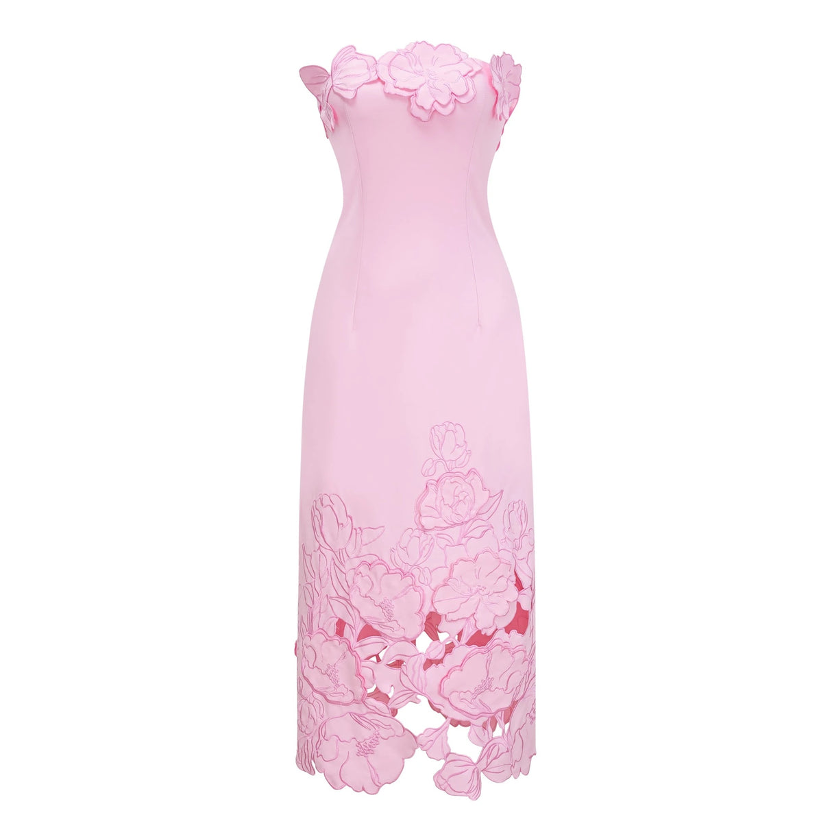 Inga Pink Strapless Floral Embroidered Maxi Dress