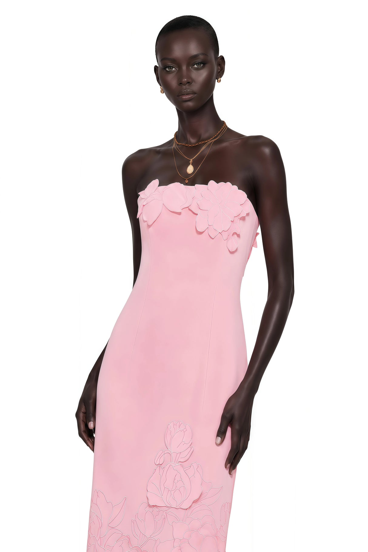 Inga Pink Strapless Floral Embroidered Maxi Dress