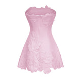 Inga Pink Strapless Floral Embroidered Mini Dress