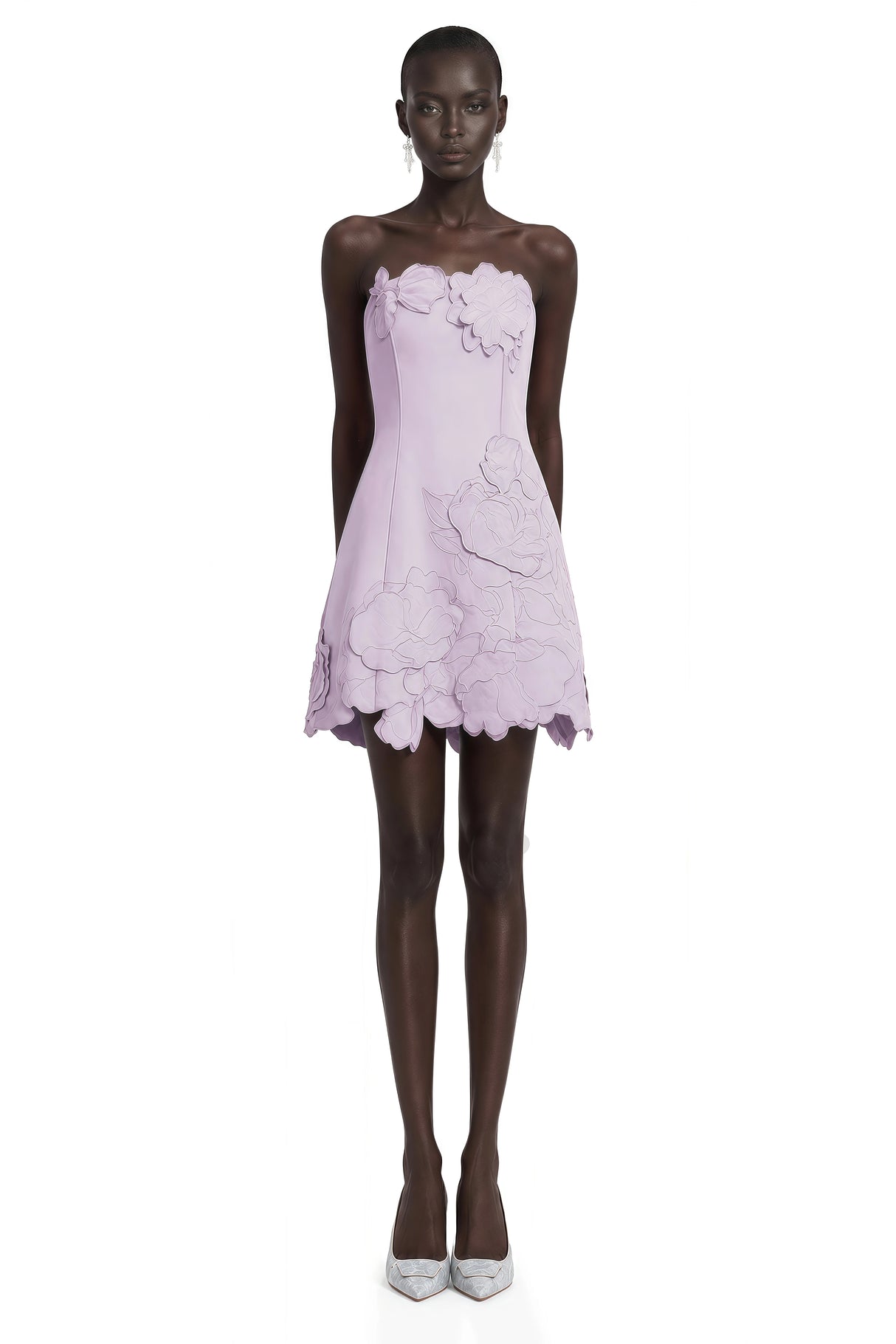 Inga Purple Strapless Floral Embroidered Mini Dress