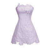 Inga Purple Strapless Floral Embroidered Mini Dress
