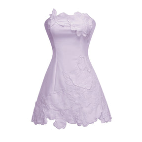 Inga Purple Strapless Floral Embroidered Mini Dress