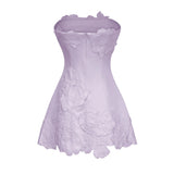 Inga Purple Strapless Floral Embroidered Mini Dress