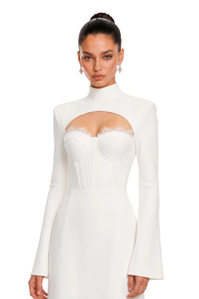 Ingvild White High Neck Backless Maxi Dress