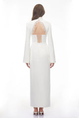 Ingvild White High Neck Backless Maxi Dress