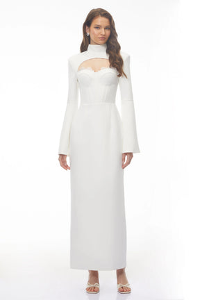 Ingvild White High Neck Backless Maxi Dress
