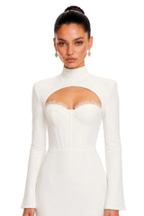 Ingvild White High Neck Backless Maxi Dress