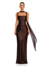Inmaculada Brown Ruched Satin Maxi Dress Without Gloves