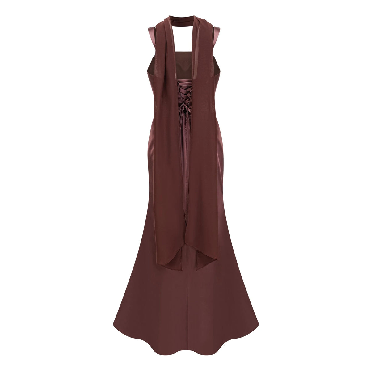 Inmaculada Brown Ruched Satin Maxi Dress Without Gloves