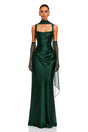 Inmaculada Emerald Ruched Satin Maxi Dress Without Gloves