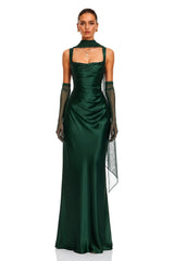 Inmaculada Emerald Ruched Satin Maxi Dress Without Gloves