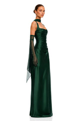 Inmaculada Emerald Ruched Satin Maxi Dress Without Gloves