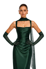 Inmaculada Emerald Ruched Satin Maxi Dress Without Gloves