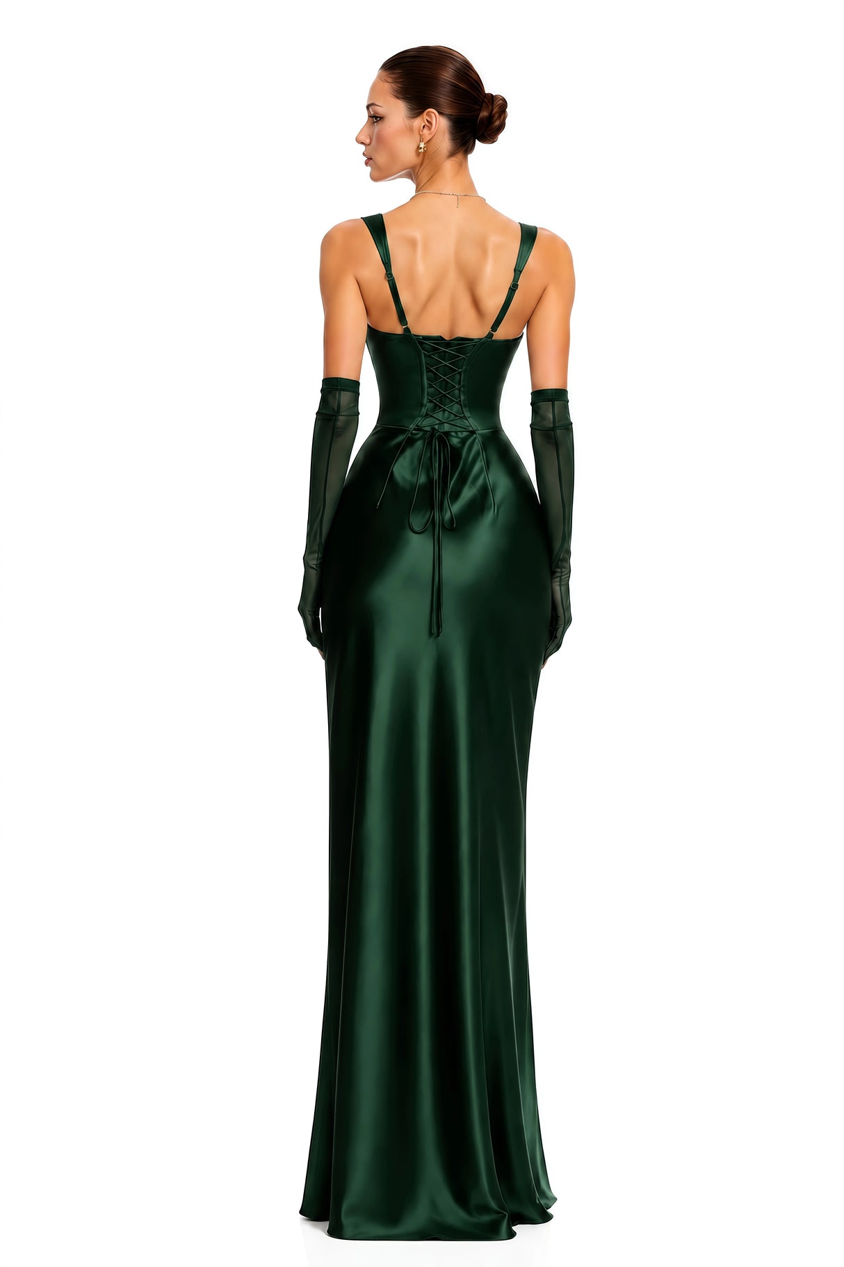 Inmaculada Emerald Ruched Satin Maxi Dress Without Gloves