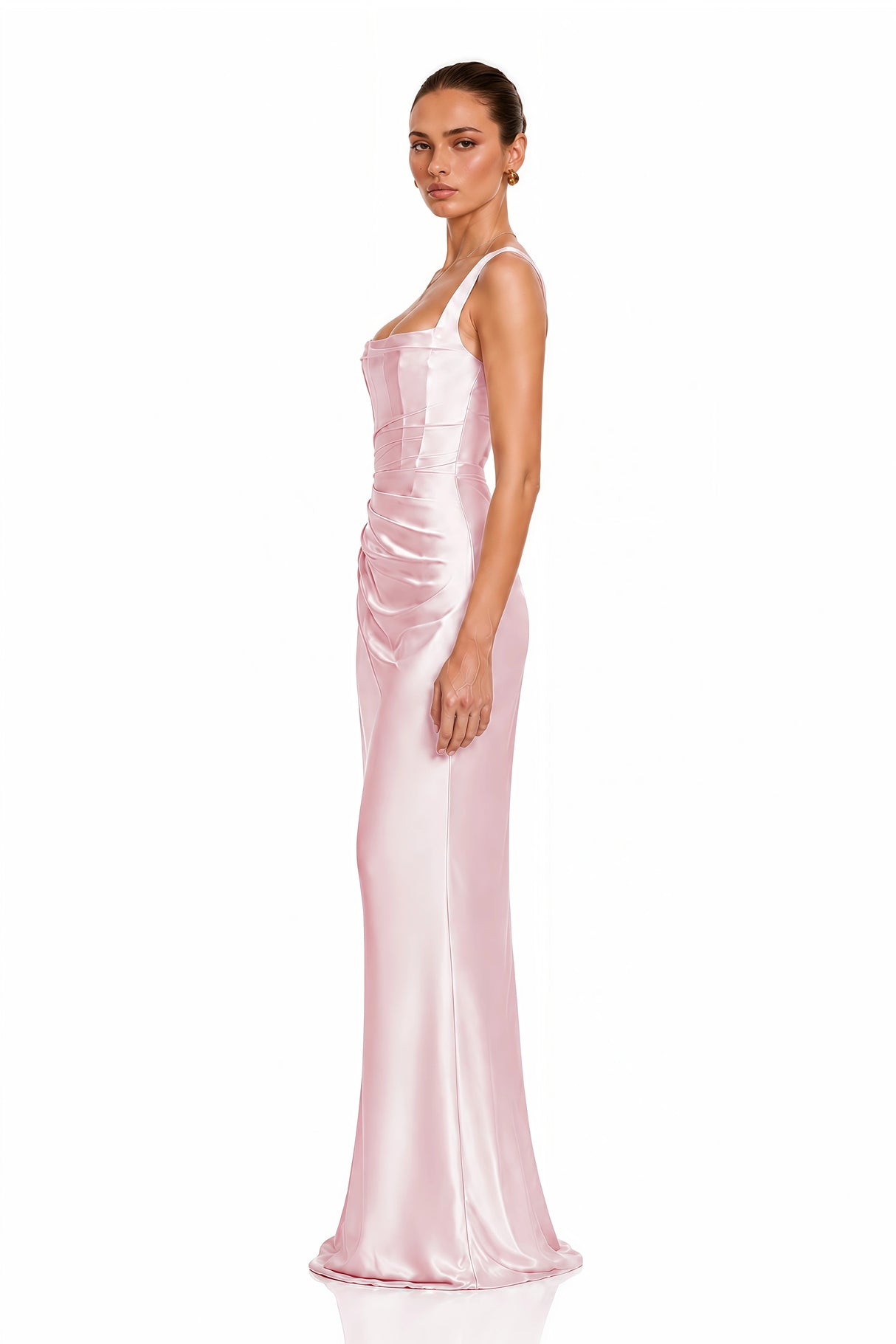 Inmaculada Pink Ruched Satin Maxi Dress Without Gloves