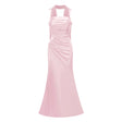 Inmaculada Pink Ruched Satin Maxi Dress Without Gloves