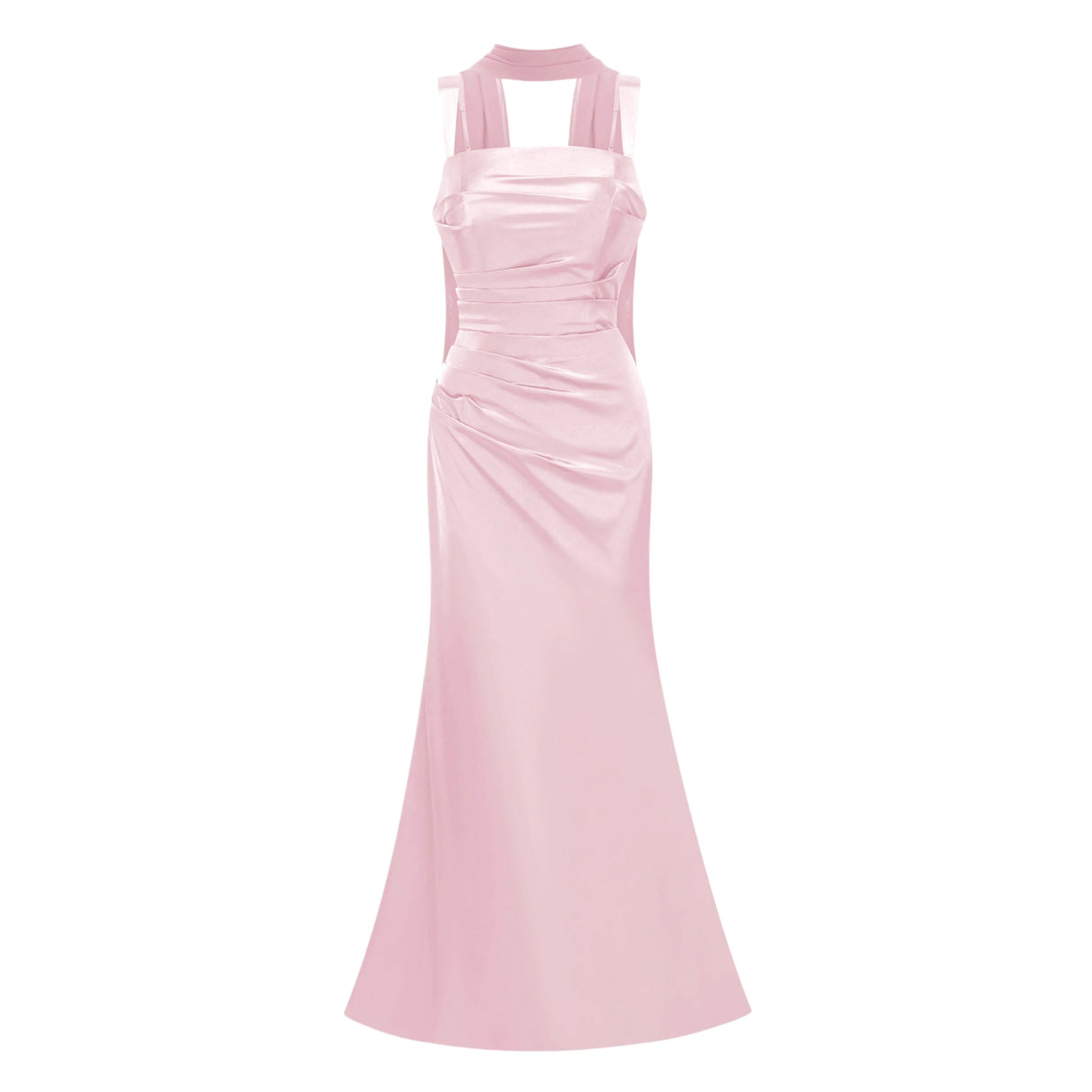 Inmaculada Pink Ruched Satin Maxi Dress Without Gloves